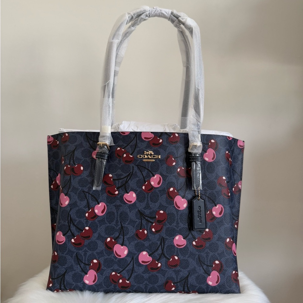 NWT Coach Mollie Tote In Signature Canvas With Cherry Print CAA73